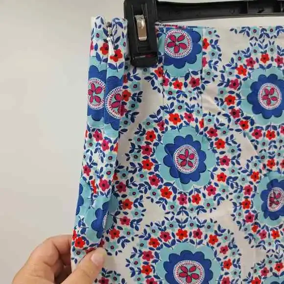 Talbots 8 Petite Skirt Geometric Print Teal Pencil Happy Bright Bold Red 8P Y2K - Picture 4 of 6